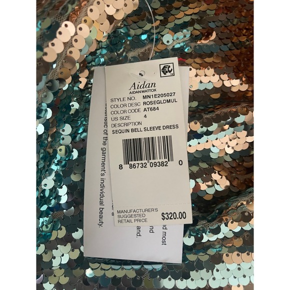 Aidan Mattox Sequin Party Long Sleeve Dress Size 4 Ombre Rose Gold Mini NWT‎ - Picture 8 of 12